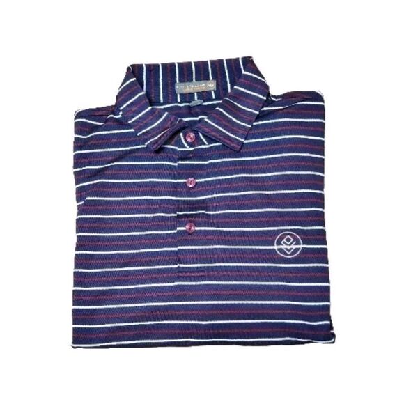 Peter Millar Mens Sz Large Striped Summer Comfort Polo Shirt Navy Red White - Picture 3 of 11
